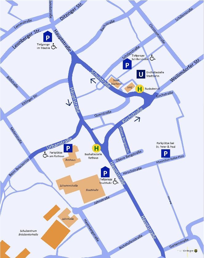 Straßenkarte Innenstadt mit Parkplätzen und Tiefgaragen Straßenkarte Innenstadt mit Parkplätzen und Tiefgaragen