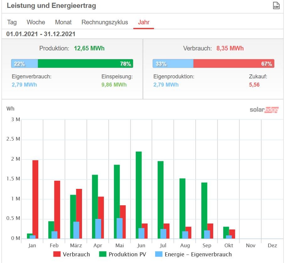 Energiebilanz Jahr 2021 (Leistung und Energieertrag)