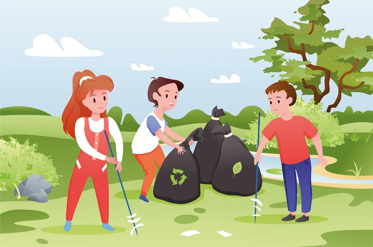Personen sammeln Müll ein