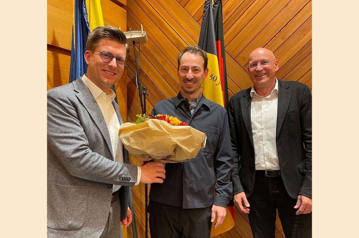 Bürgermeister Dirk Oestringer, Lorenz Brugger und Erster Beigeordneter Stefan Altenberger