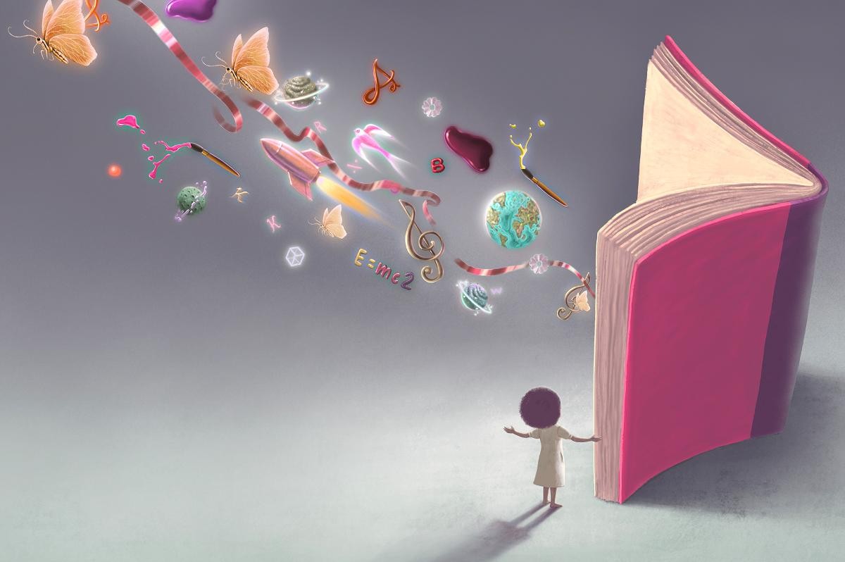 Geöffnetes Buch und Kind