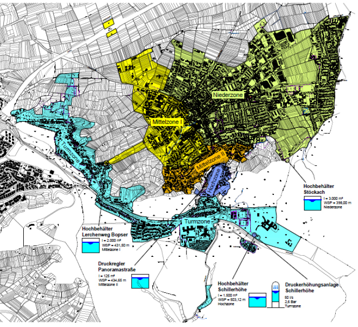 Druckzonenplan der Stadt Gerlingen